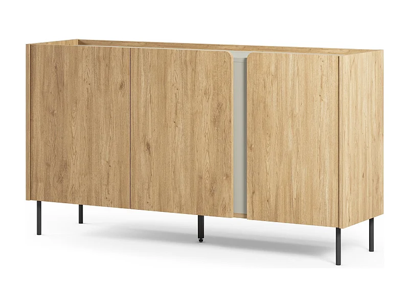 Buffet 3 portes décor chêne et vert 150 cm - Ingo