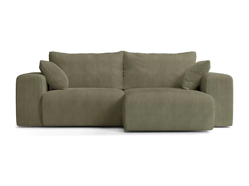 Canapé d'angle convertible réversible 3 places en velours côtelé vert kaki - Amara