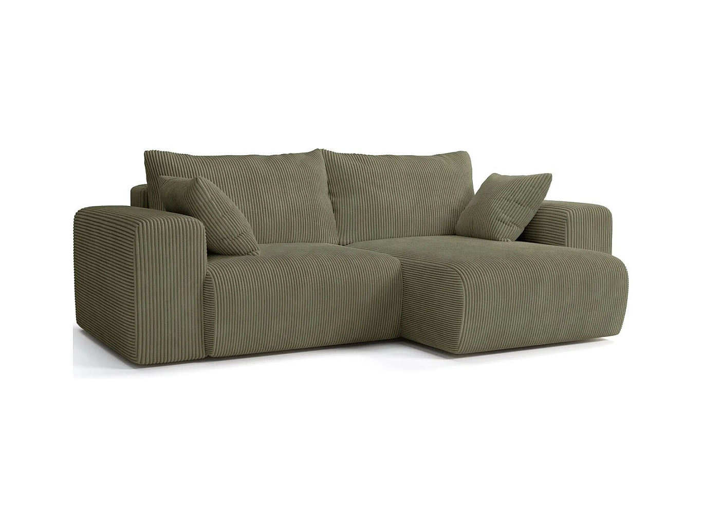 Canapé d'angle convertible réversible 3 places en velours côtelé vert kaki - Amara