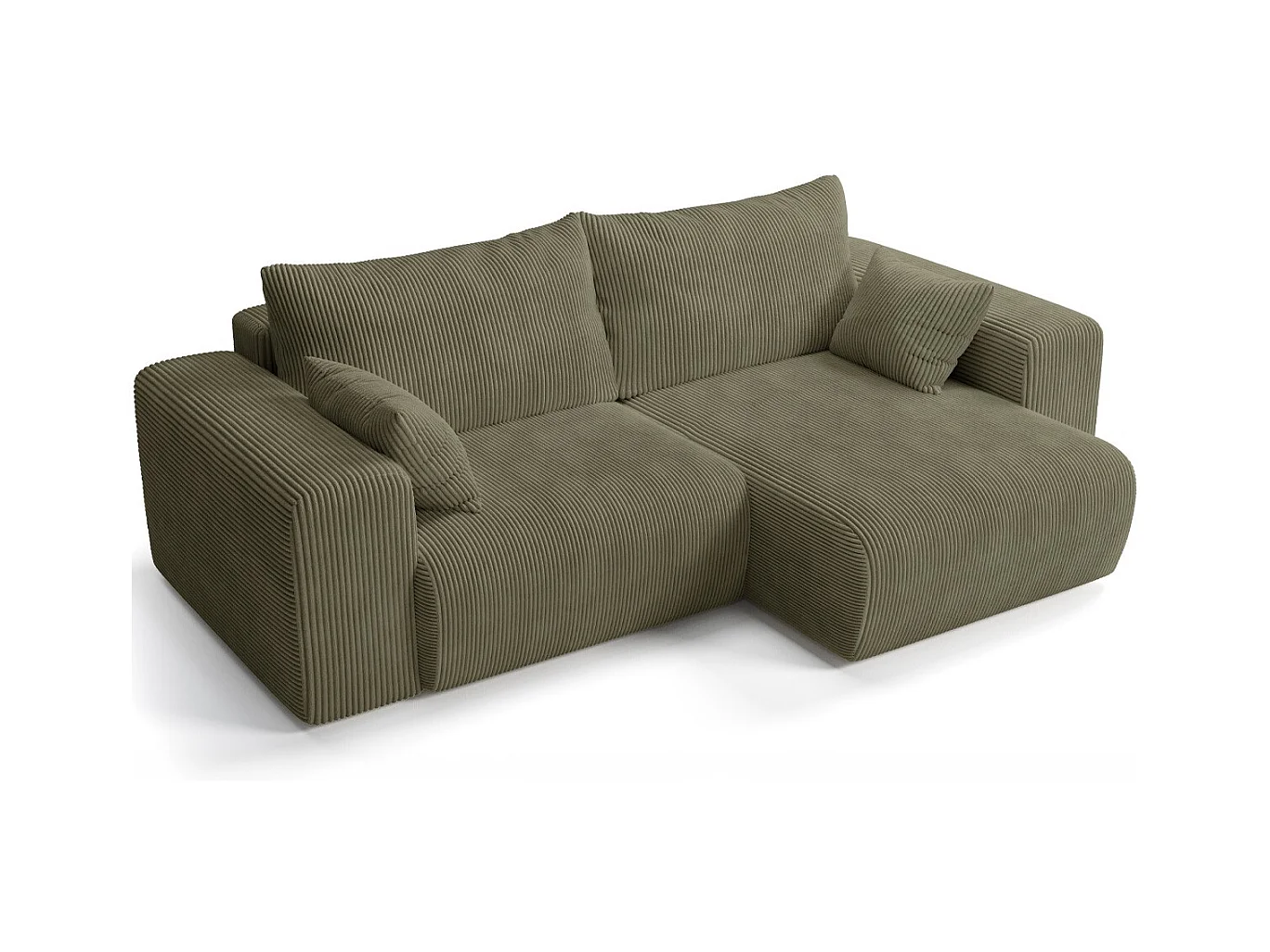 Canapé d'angle convertible réversible 3 places en velours côtelé vert kaki - Amara
