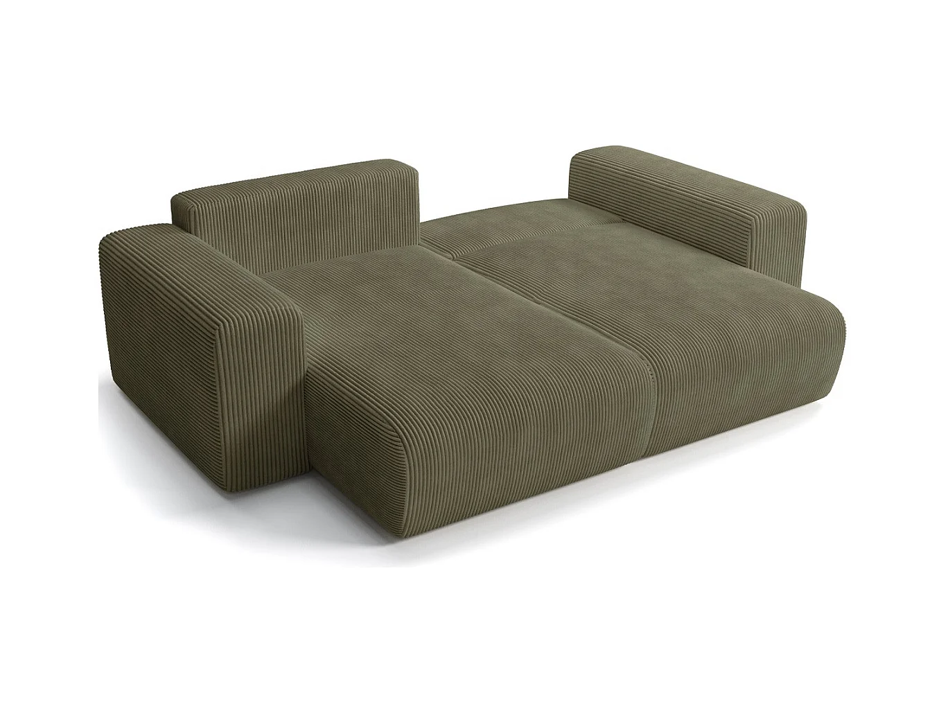 Canapé d'angle convertible réversible 3 places en velours côtelé vert kaki - Amara