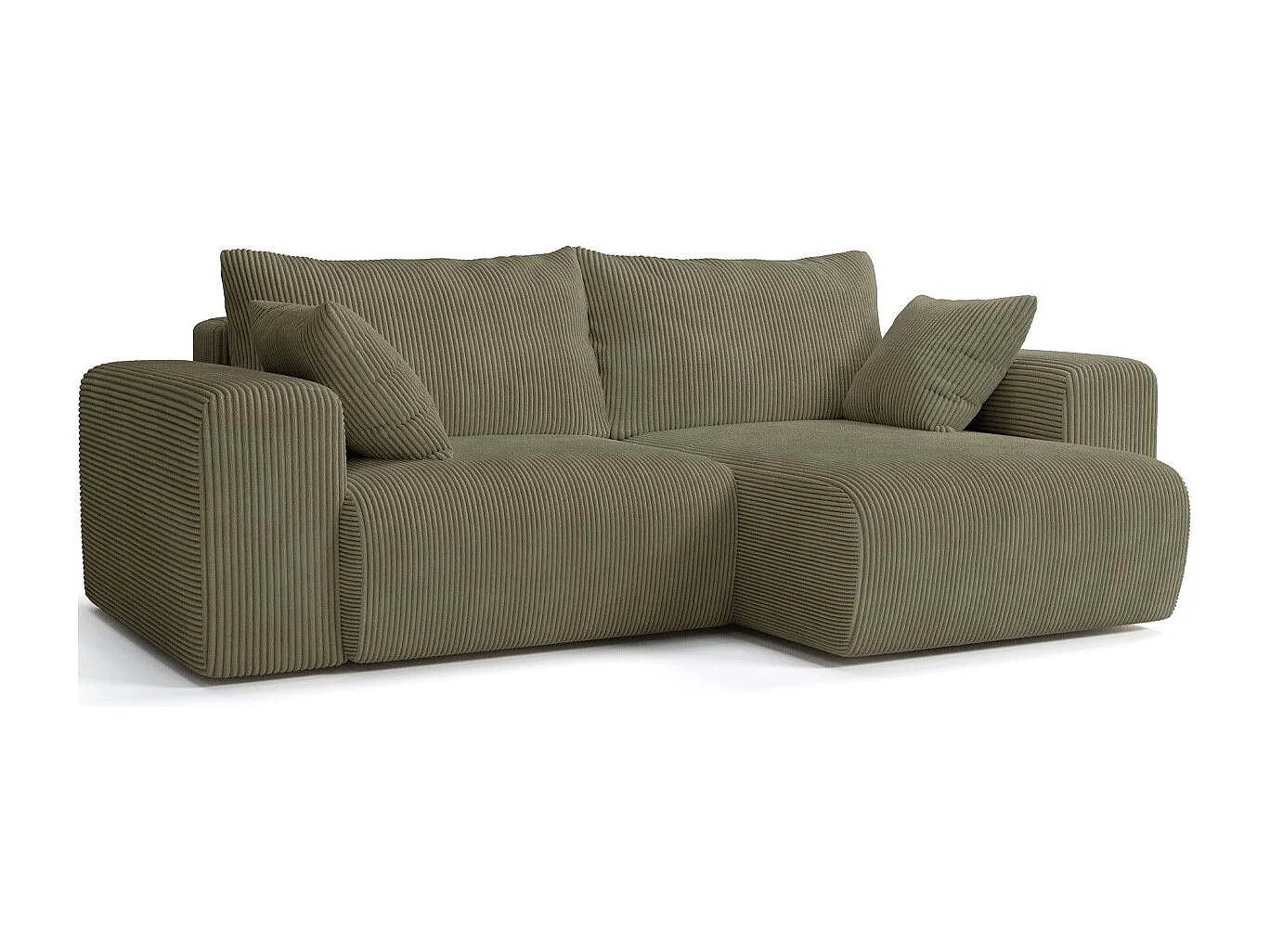 Canapé d'angle convertible réversible 3 places en velours côtelé vert kaki - Amara