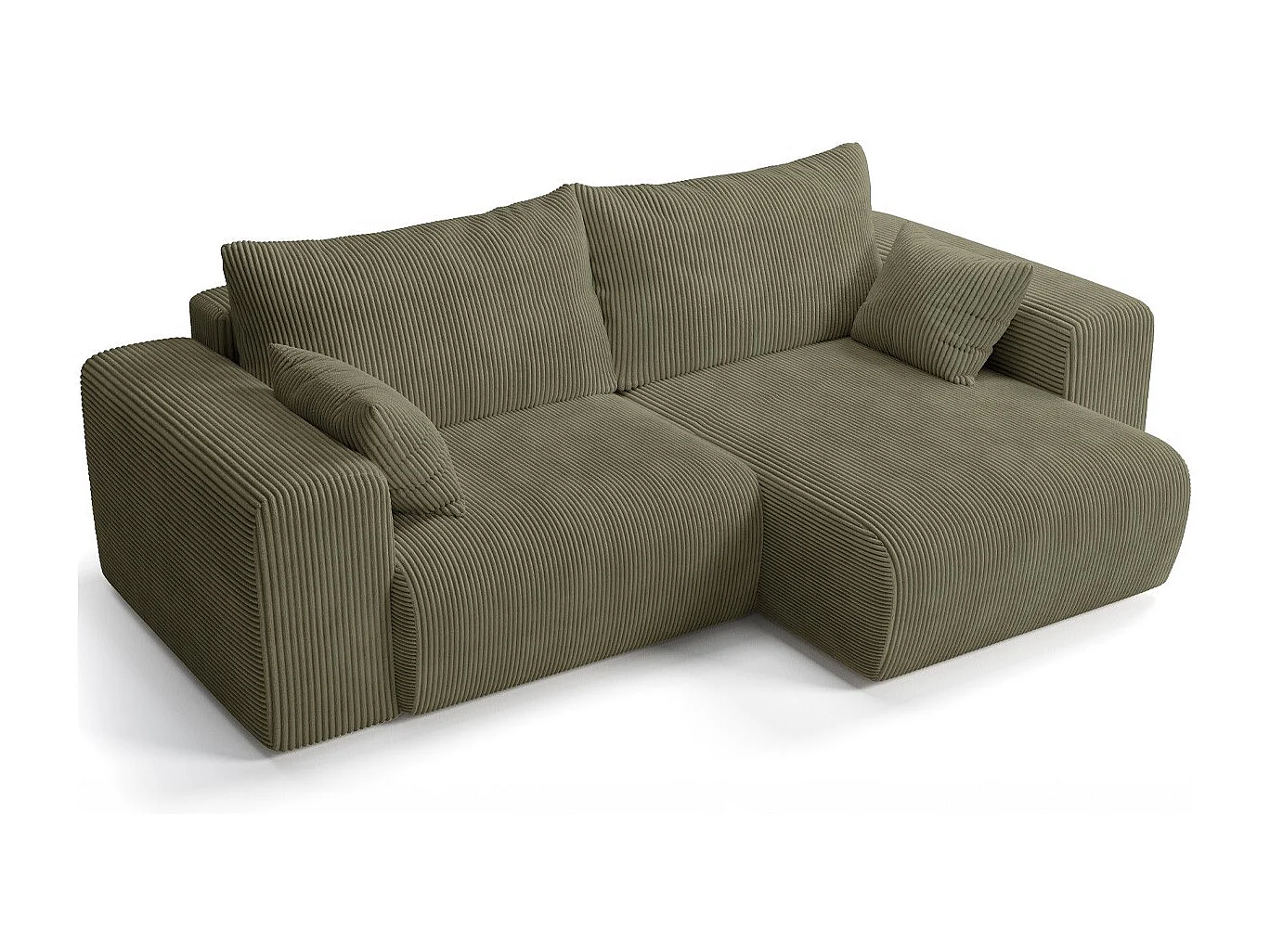Canapé d'angle convertible réversible 3 places en velours côtelé vert kaki - Amara