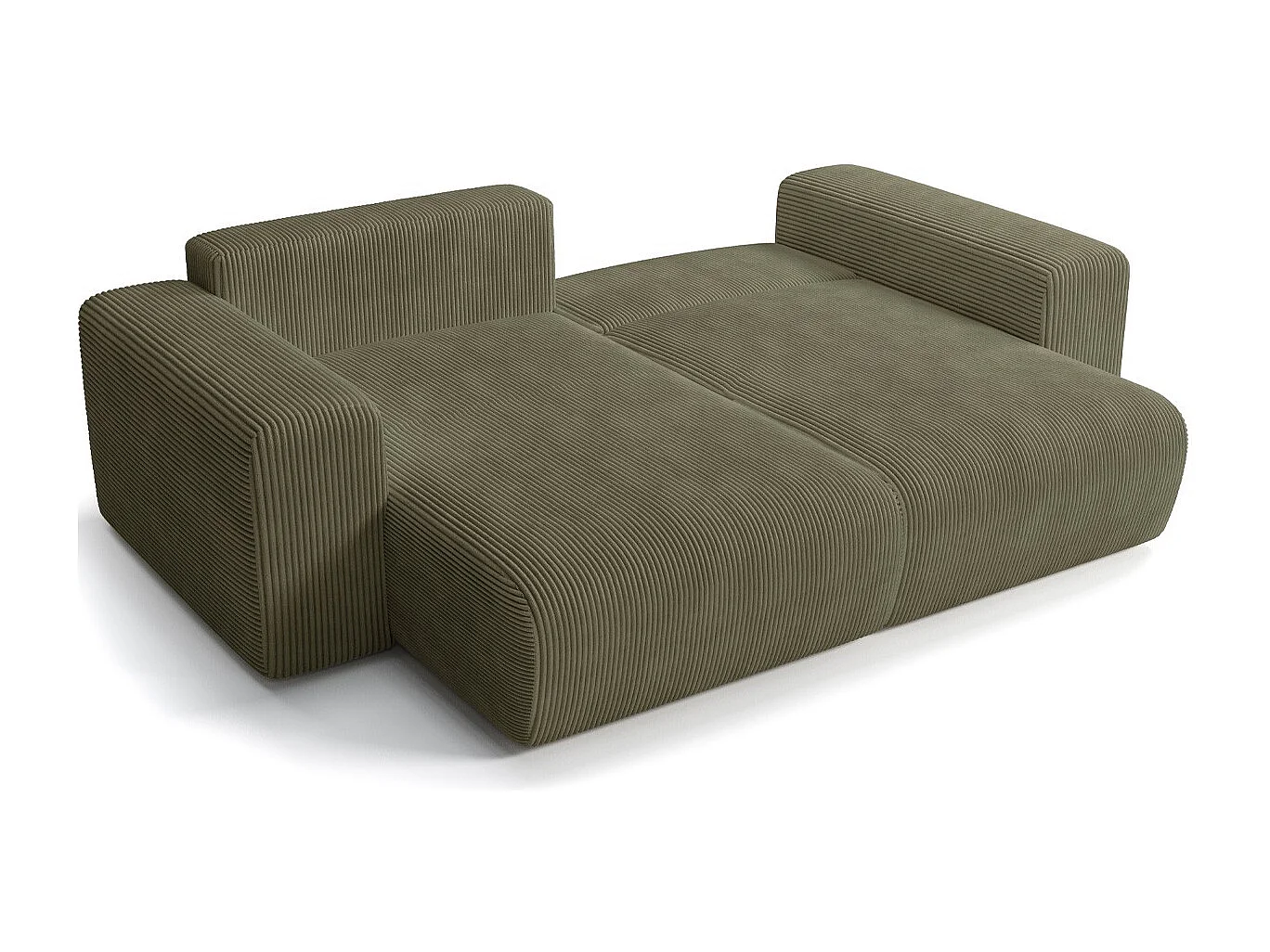Canapé d'angle convertible réversible 3 places en velours côtelé vert kaki - Amara