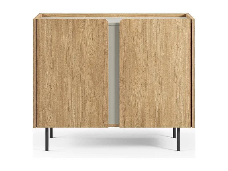 Buffet 2 portes décor chêne et vert 100 cm - Ingo