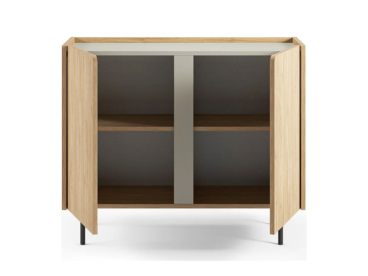 Buffet 2 portes décor chêne et vert 100 cm - Ingo