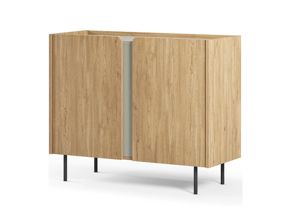 Buffet 2 portes décor chêne et vert 100 cm - Ingo