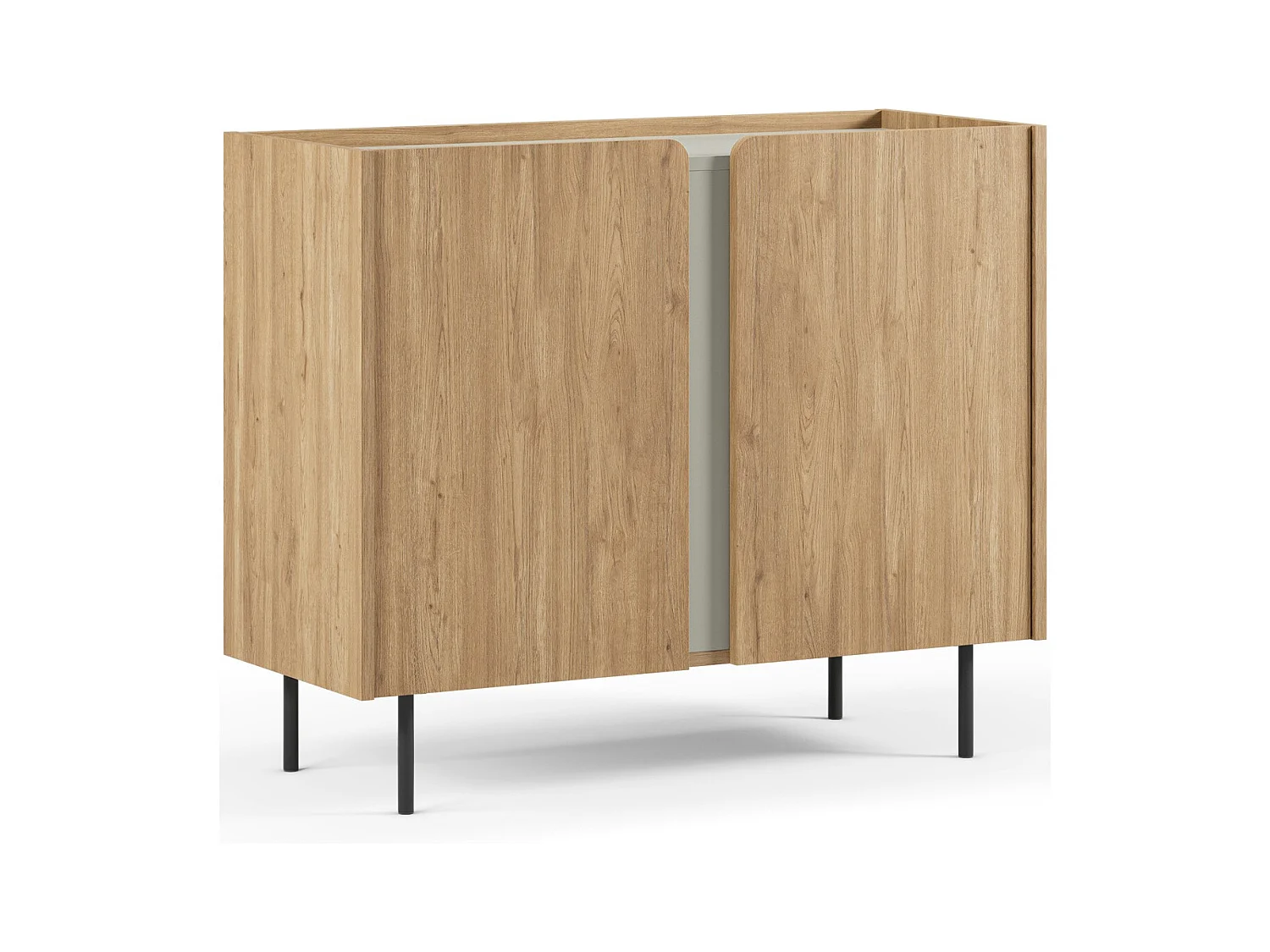 Buffet 2 portes décor chêne et vert 100 cm - Ingo