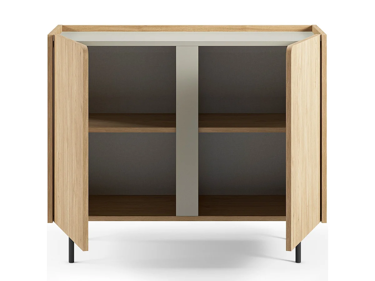 Buffet 2 portes décor chêne et vert 100 cm - Ingo