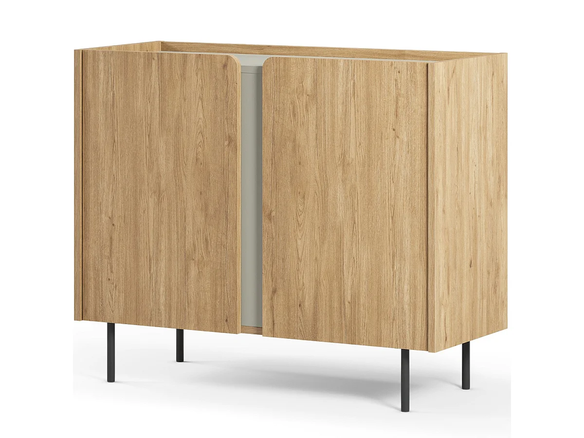 Buffet 2 portes décor chêne et vert 100 cm - Ingo