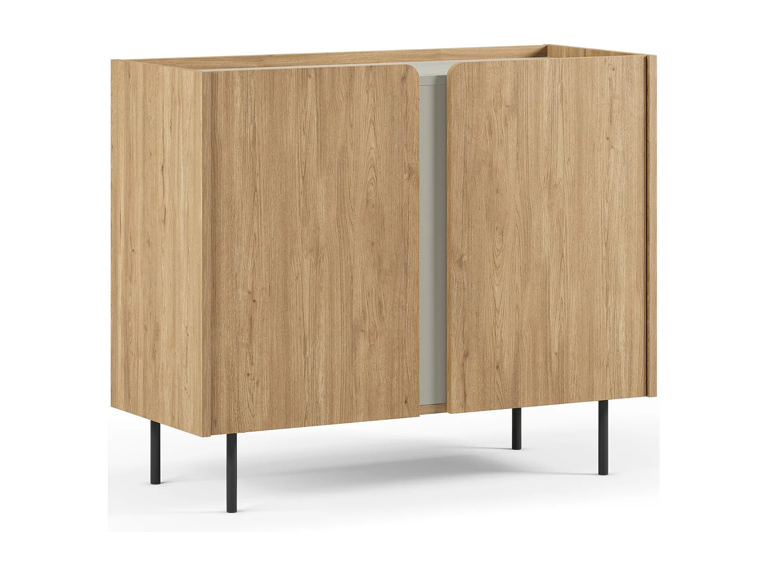 Buffet 2 portes décor chêne et vert 100 cm - Ingo