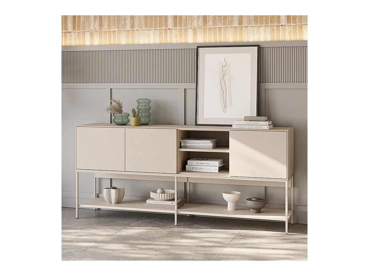 Buffet 3 portes 2 niches beige 180 cm - Zara