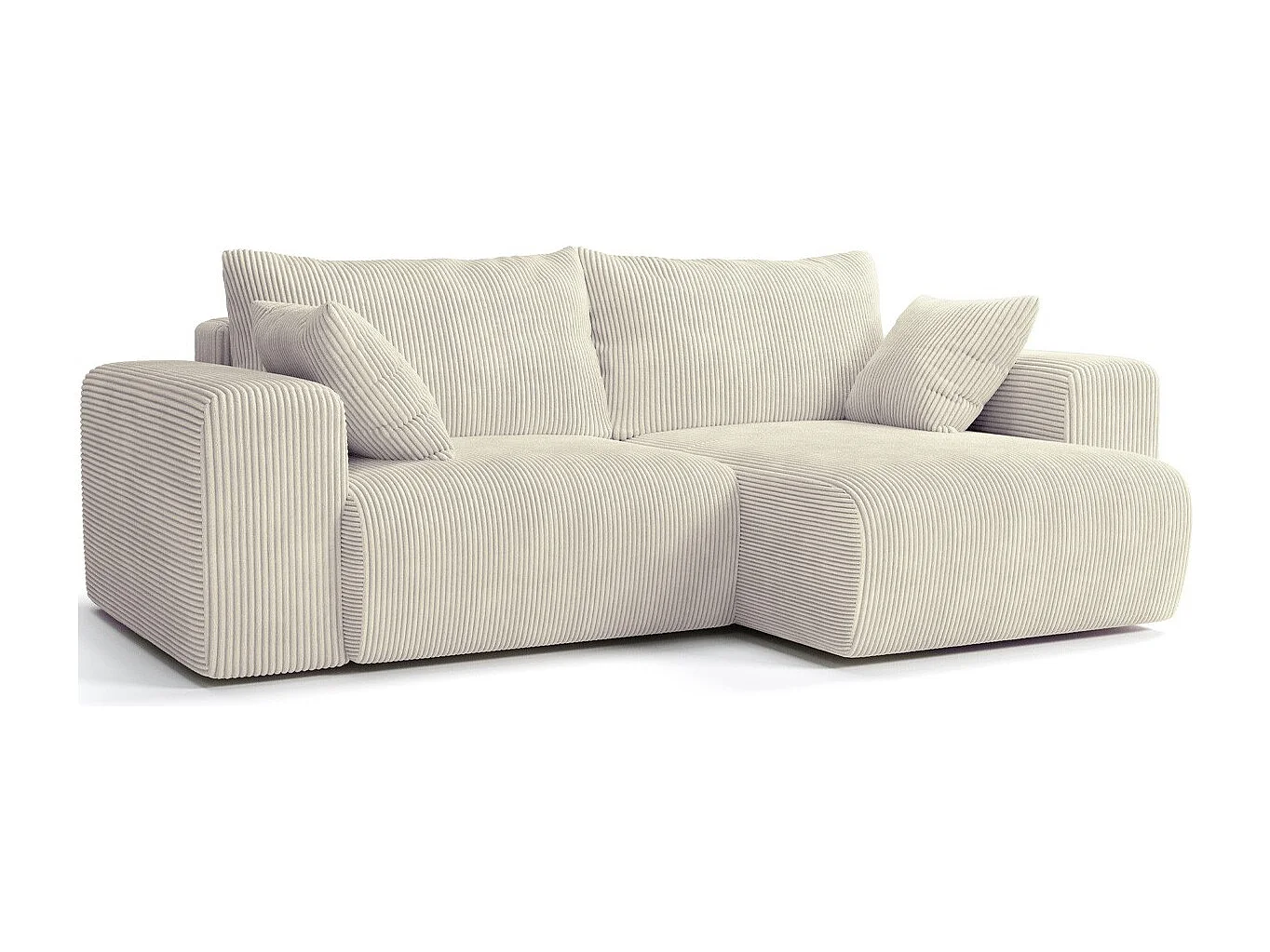 Canapé d'angle convertible réversible 3 places en velours côtelé beige - Amara