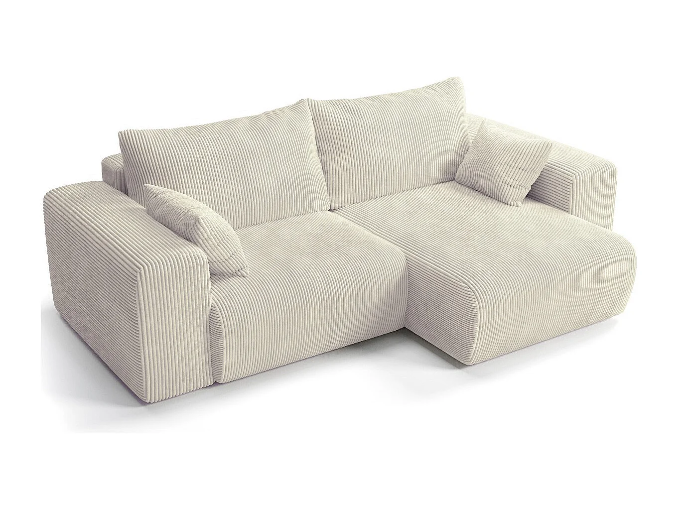 Canapé d'angle convertible réversible 3 places en velours côtelé beige - Amara