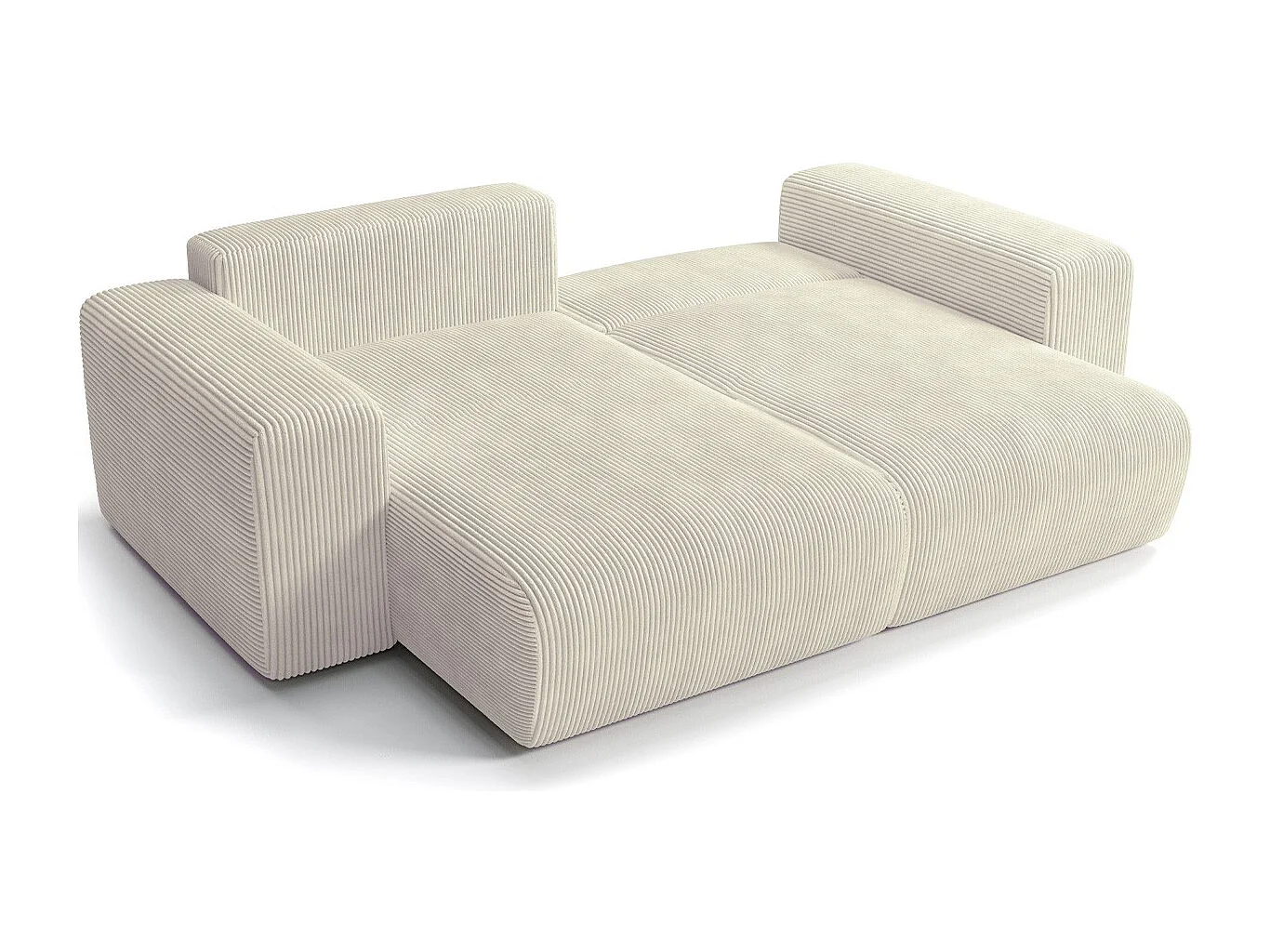 Canapé d'angle convertible réversible 3 places en velours côtelé beige - Amara