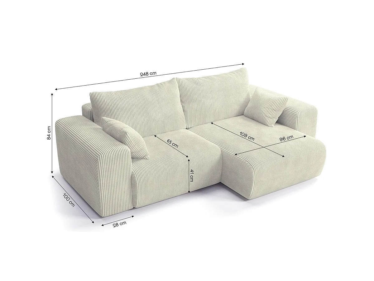 Canapé d'angle réversible convertible 3 places en velours beige AMARA