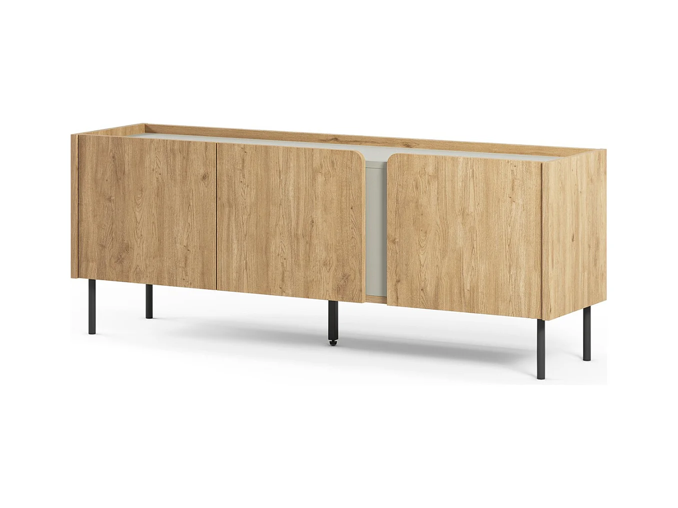 Meuble TV 3 portes décor chêne et vert 140 cm - Ingo