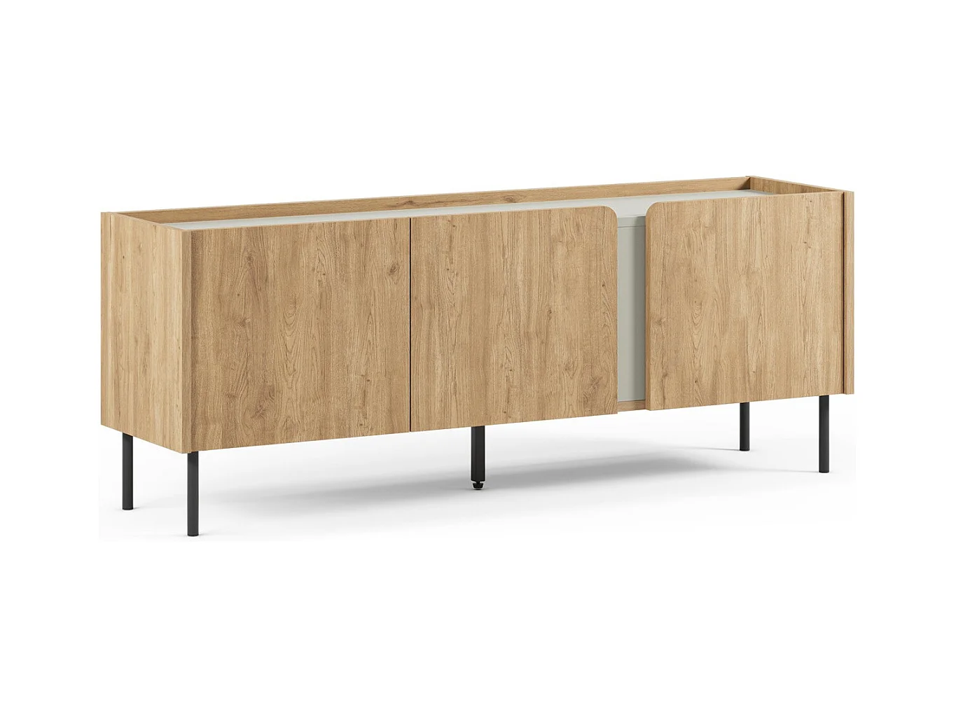 Meuble TV 3 portes décor chêne et vert 140 cm - Ingo