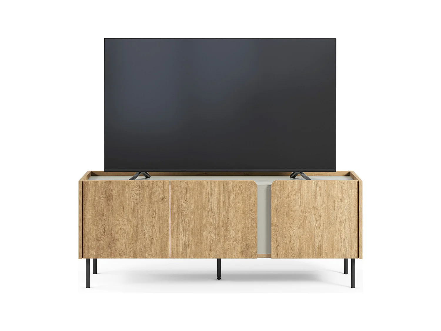 Meuble TV 3 portes décor chêne et vert 140 cm - Ingo