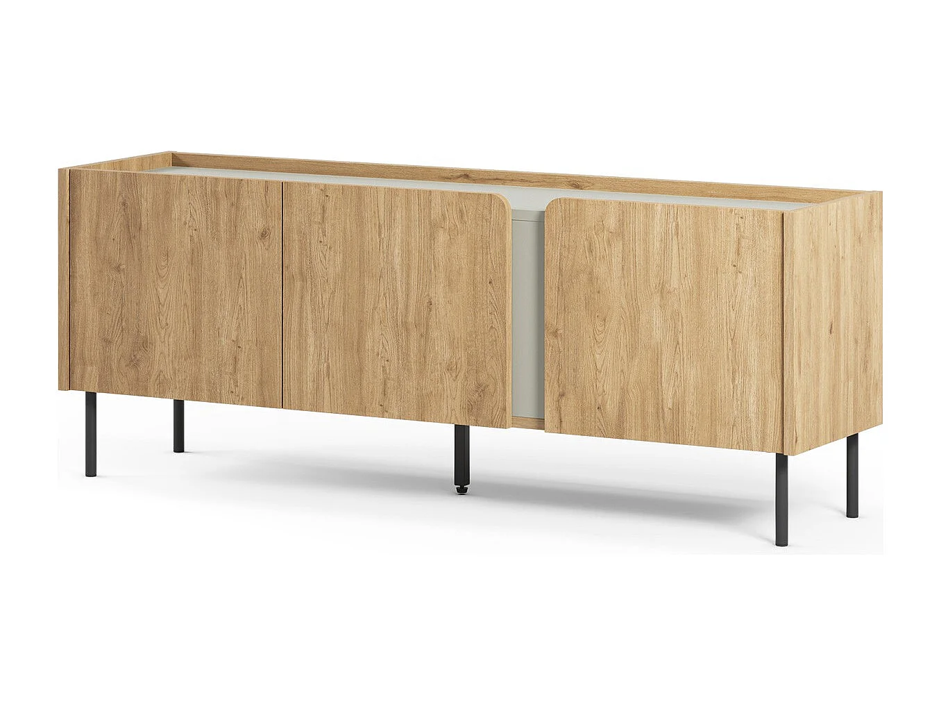 Meuble TV 3 portes décor chêne et vert 140 cm - Ingo