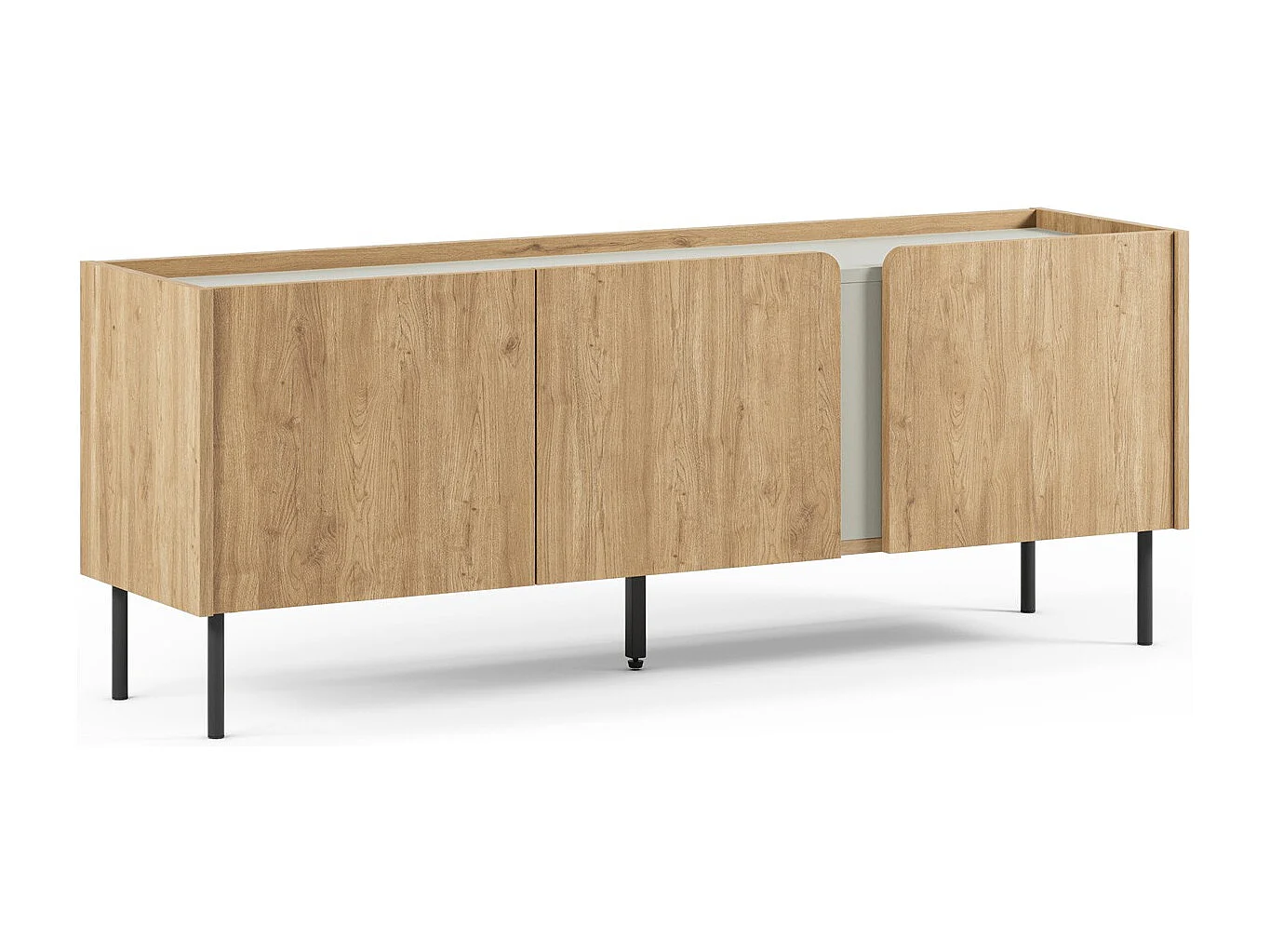 Meuble TV 3 portes décor chêne et vert 140 cm - Ingo