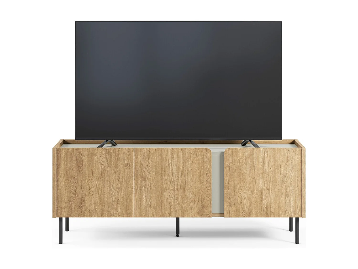 Meuble TV 3 portes décor chêne et vert 140 cm - Ingo