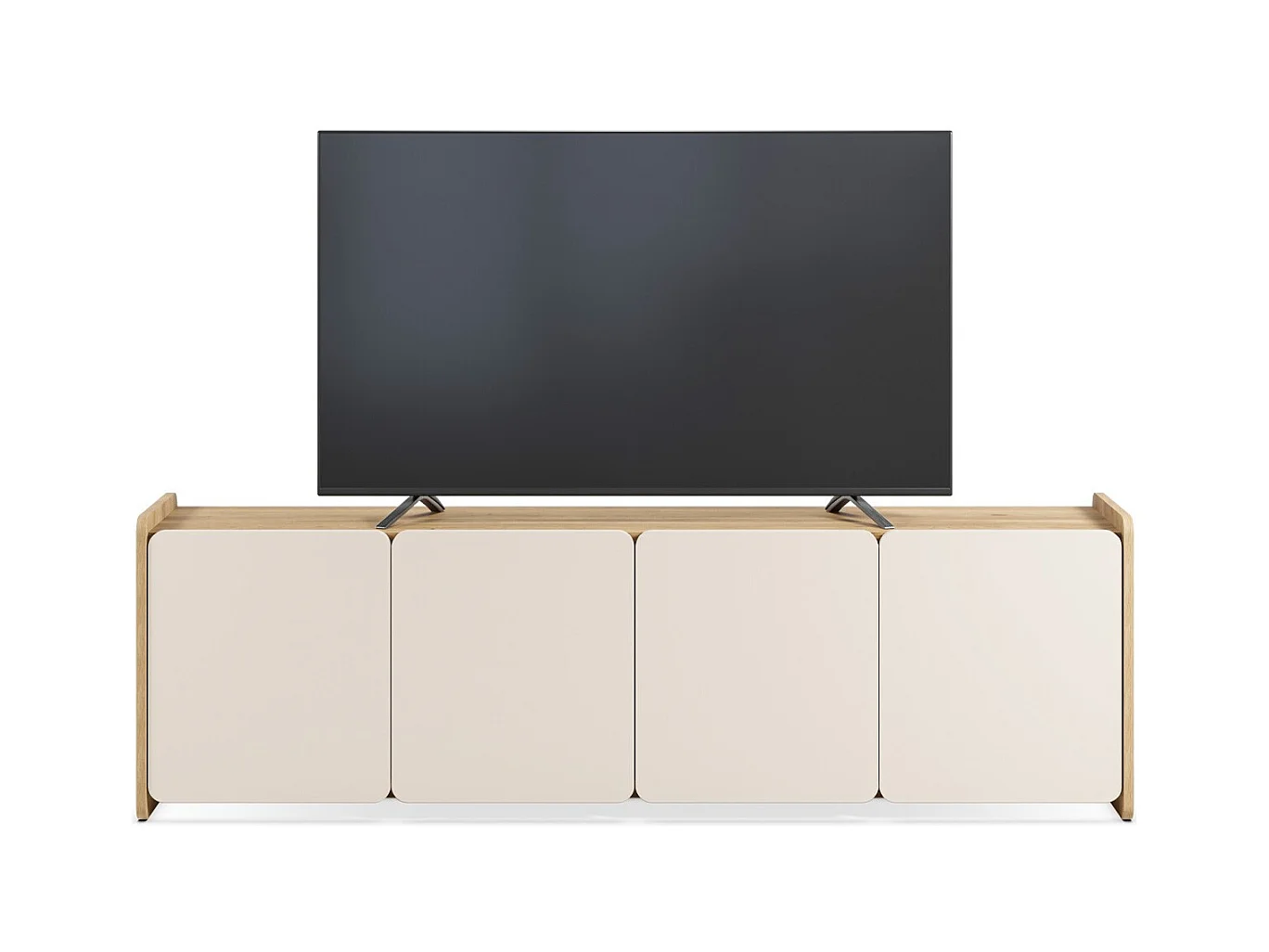 Meuble TV 4 portes beige et décor chêne 180 cm - Sami