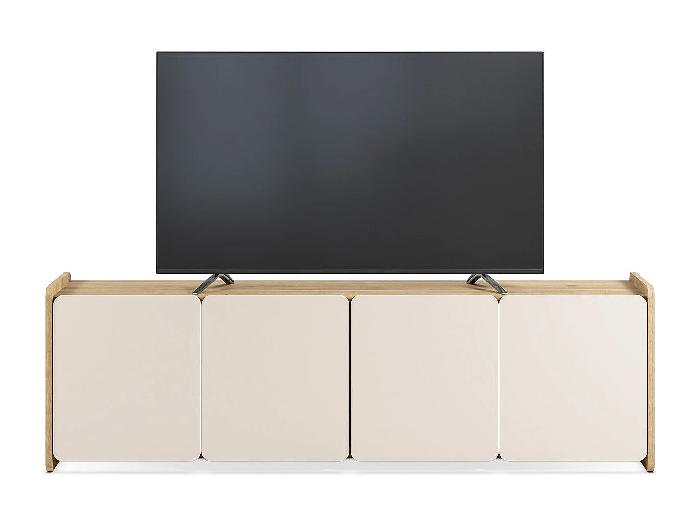 Meuble TV 4 portes beige et décor chêne 180 cm - Sami