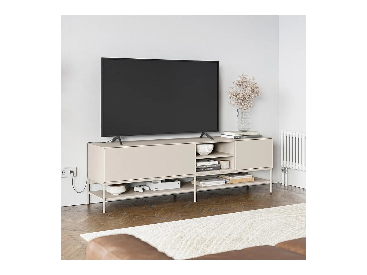 Meuble TV 2 portes 2 niches beige 180 cm - Zara
