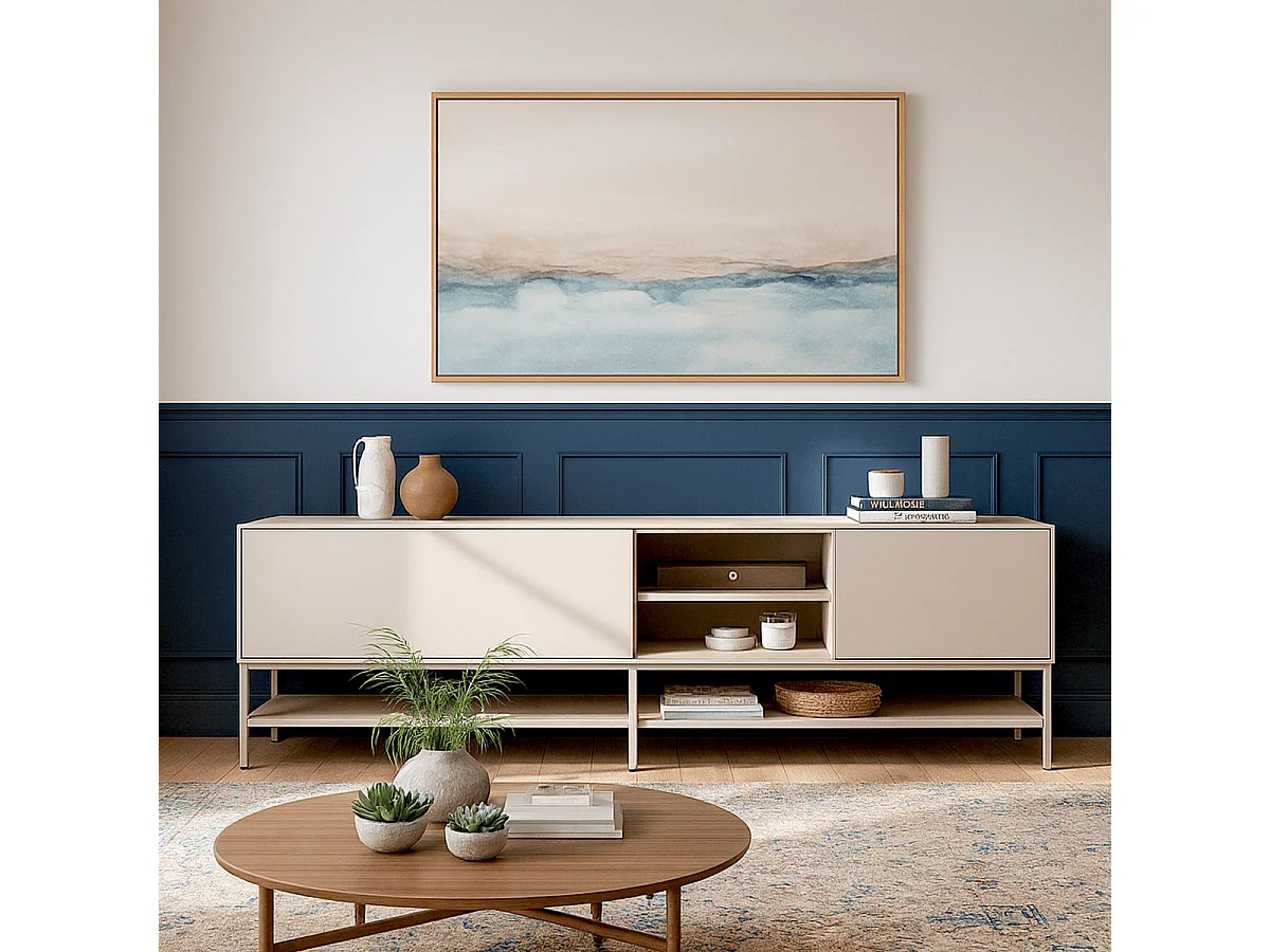 Meuble TV 2 portes 2 niches beige 180 cm - Zara