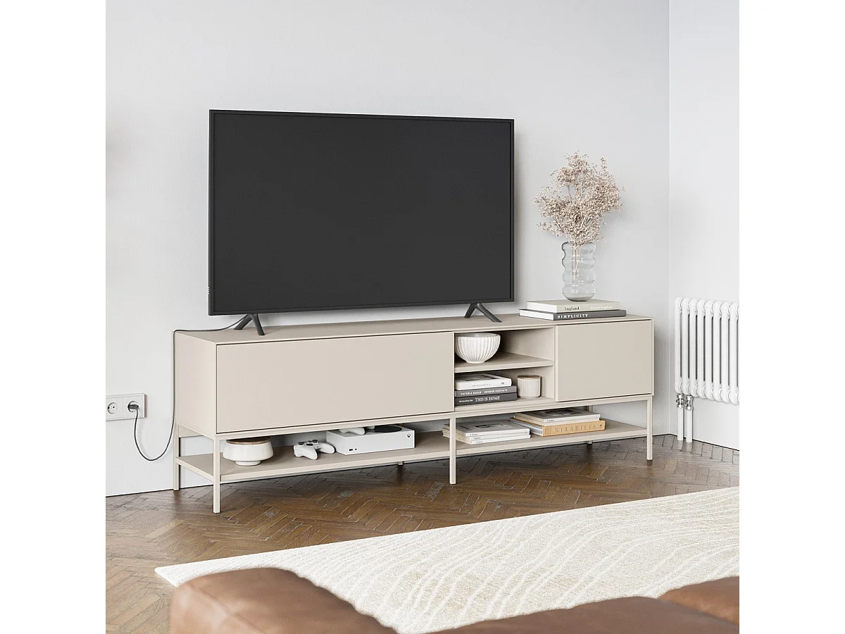 Meuble TV 2 portes 2 niches beige 180 cm - Zara