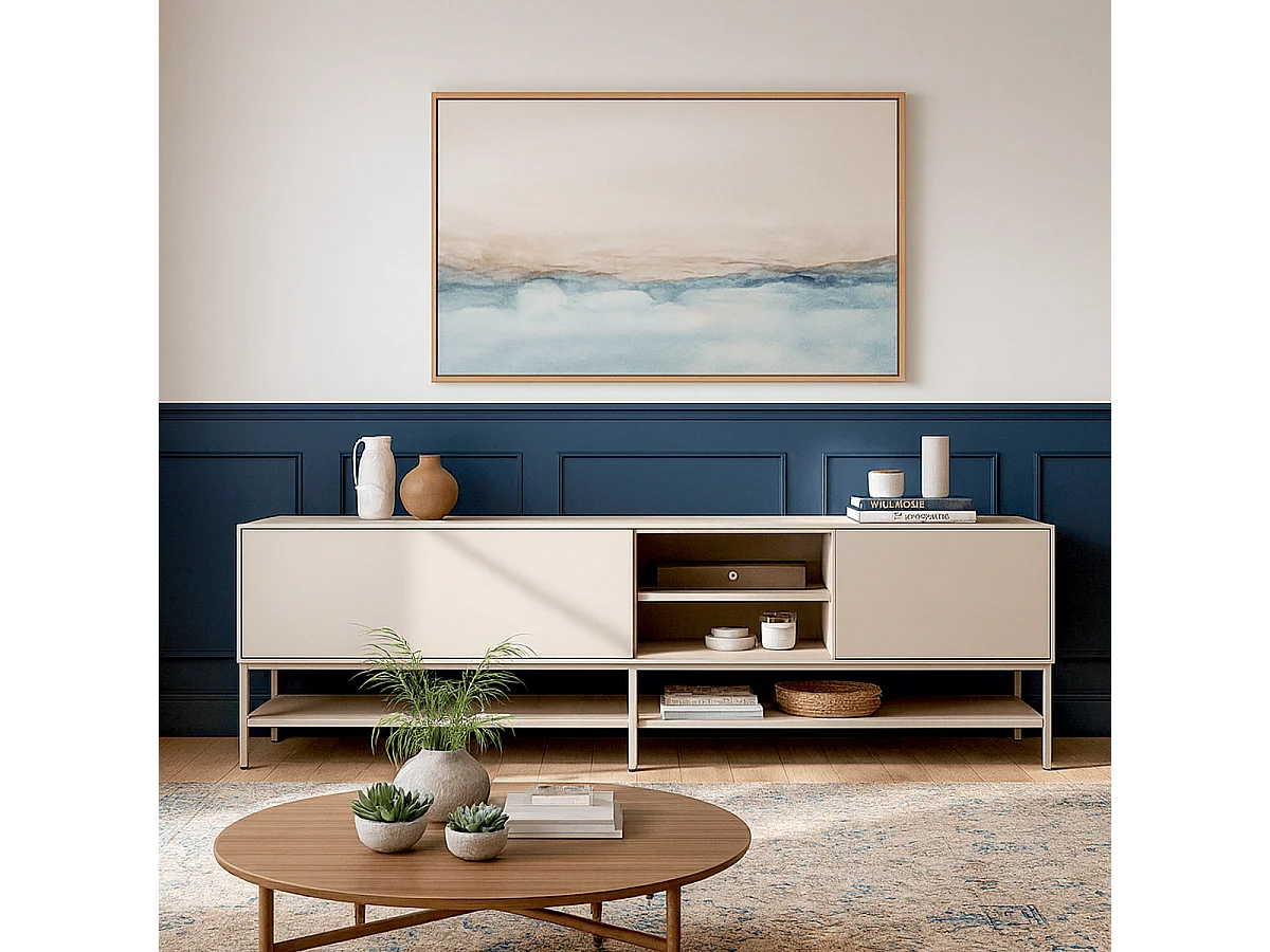 Meuble TV 2 portes 2 niches beige 180 cm - Zara