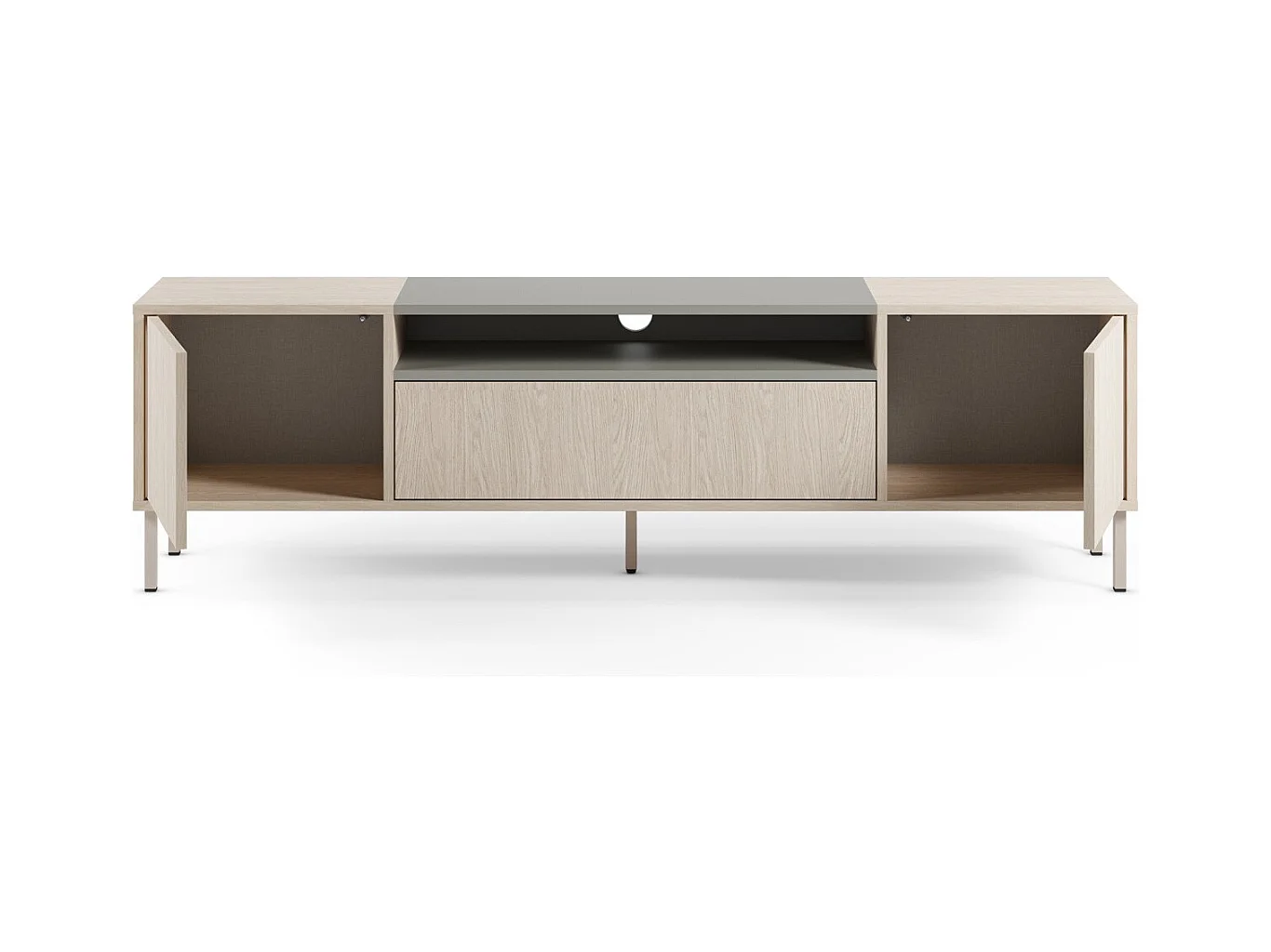 Meuble TV 3 portes chêne clair et vert 180 cm - Amos