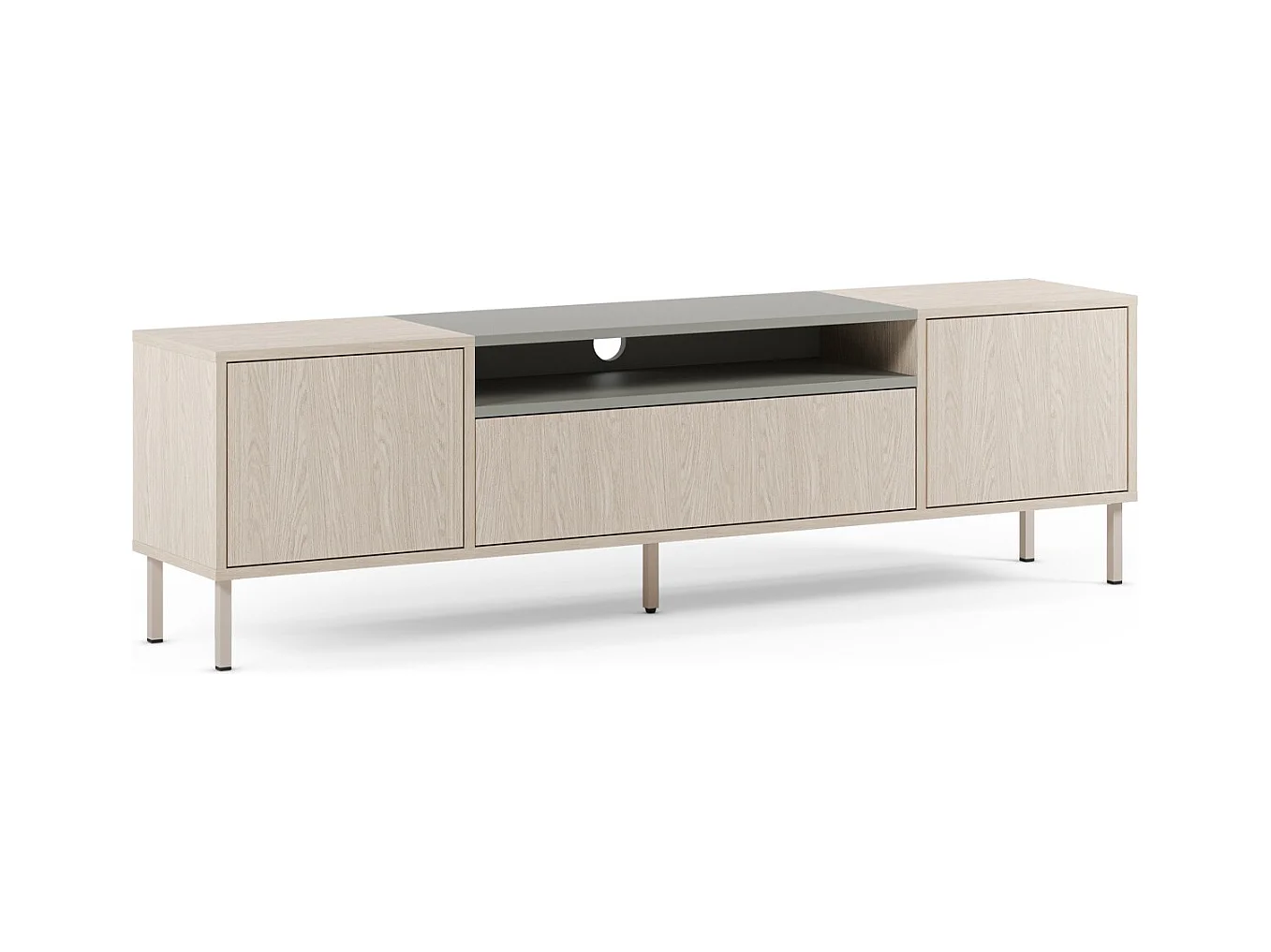 Meuble TV 3 portes chêne clair et vert 180 cm - Amos