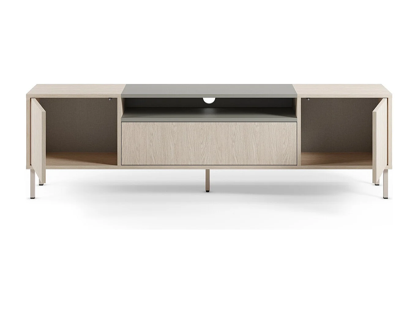 Meuble TV 3 portes chêne clair et vert 180 cm - Amos