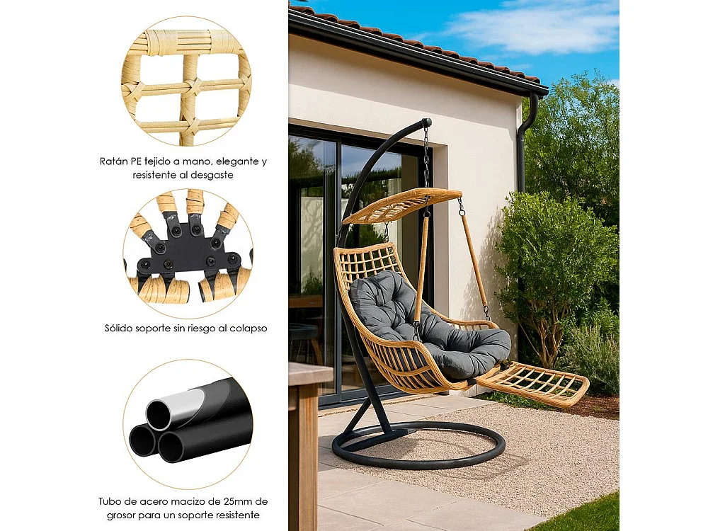 Silla Colgante Yoevu - con reposapiés para interior y exterior - YV-RELAXCHAIR