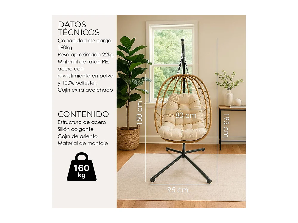 Silla Colgante Yoevu - para interior y exterior - YV-SWINGCHAIR