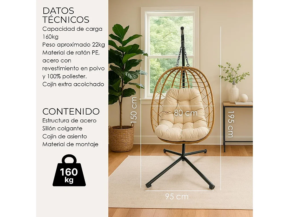 Silla Colgante Yoevu - para interior y exterior - YV-SWINGCHAIR