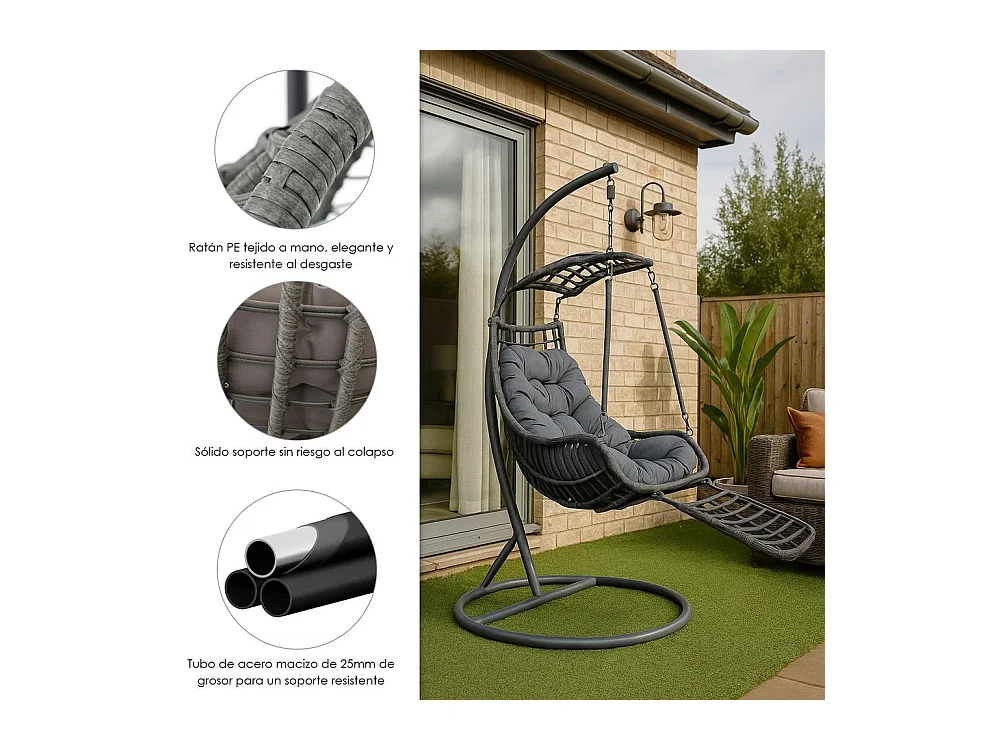 Silla Colgante Yoevu - con reposapiés para interior y exterior - YV-RELAXCHAIR