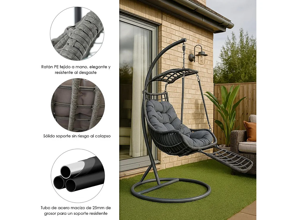 Silla Colgante Yoevu - con reposapiés para interior y exterior - YV-RELAXCHAIR