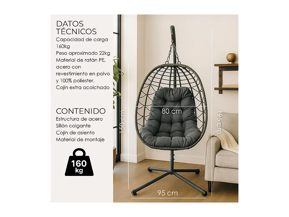 Silla Colgante Yoevu - para interior y exterior - YV-SWINGCHAIR