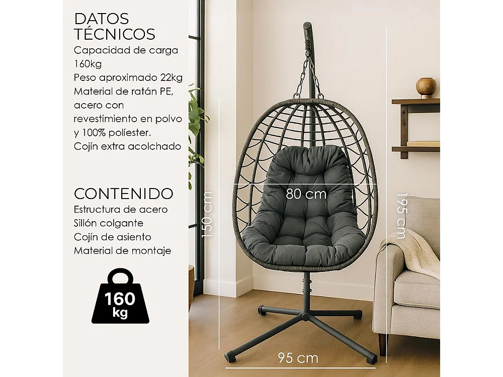 Silla Colgante Yoevu - para interior y exterior - YV-SWINGCHAIR