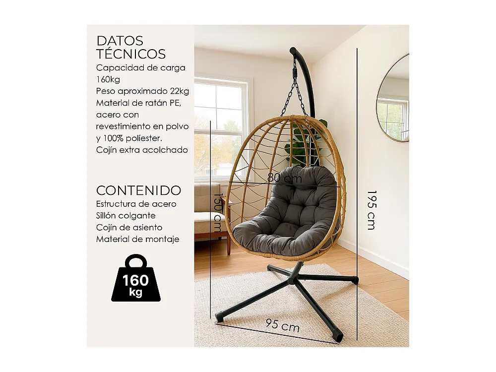 Silla Colgante Yoevu - para interior y exterior - YV-SWINGCHAIR