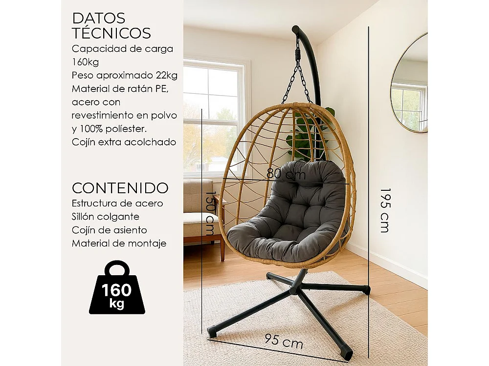 Silla Colgante Yoevu - para interior y exterior - YV-SWINGCHAIR