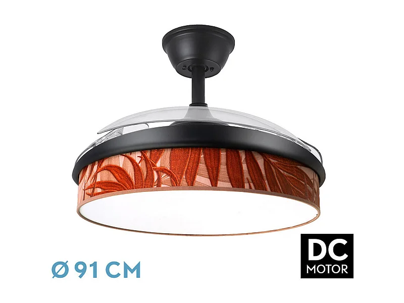 Ventilador DC Moda negro/hoja caldera LED 91 cm con mando y memoria