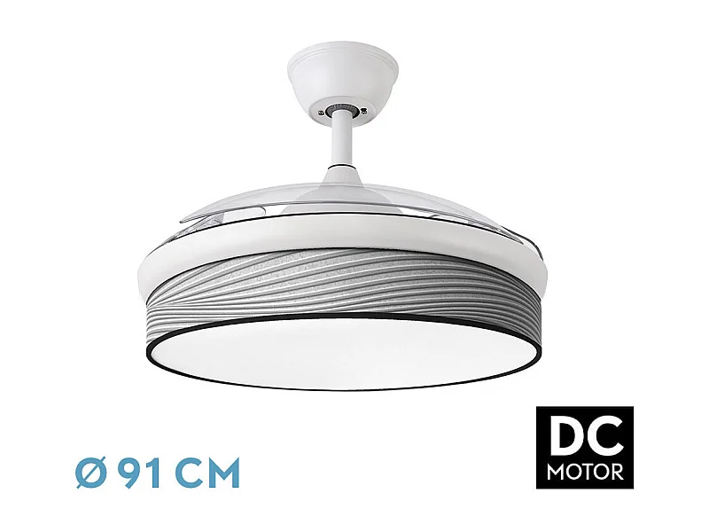 Ventilador DC Moda blanco/surco gris LED 91 cm con mando y memoria