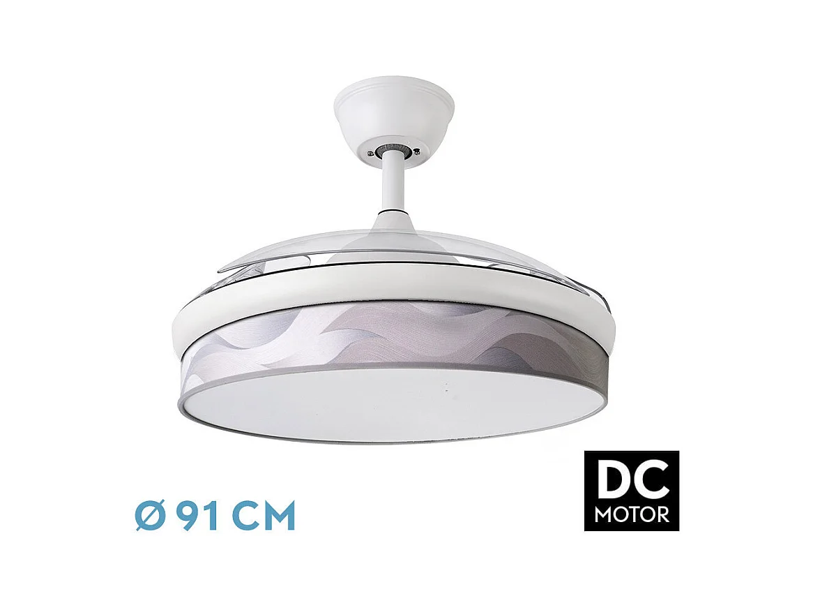 Ventilador DC Moda blanco/ola gris LED 91 cm con mando y memoria
