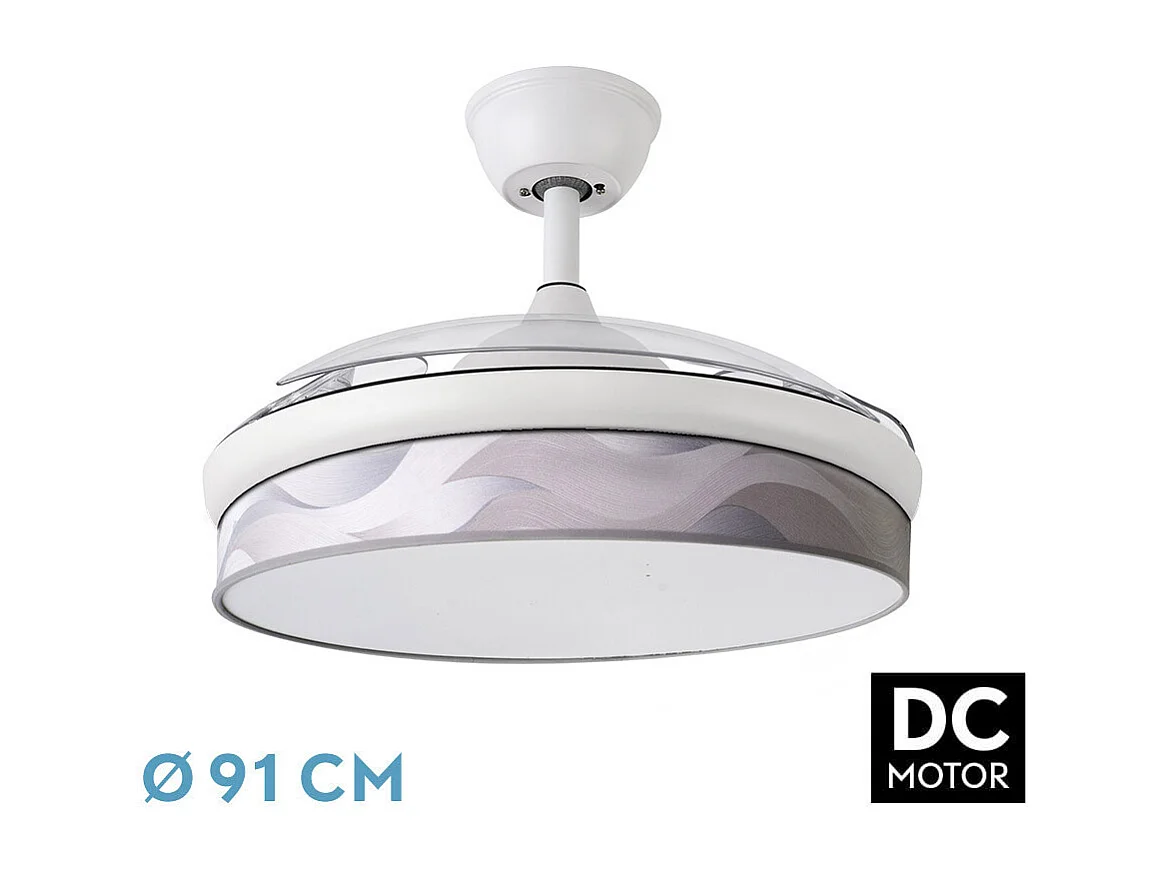 Ventilador DC Moda blanco/ola gris LED 91 cm con mando y memoria