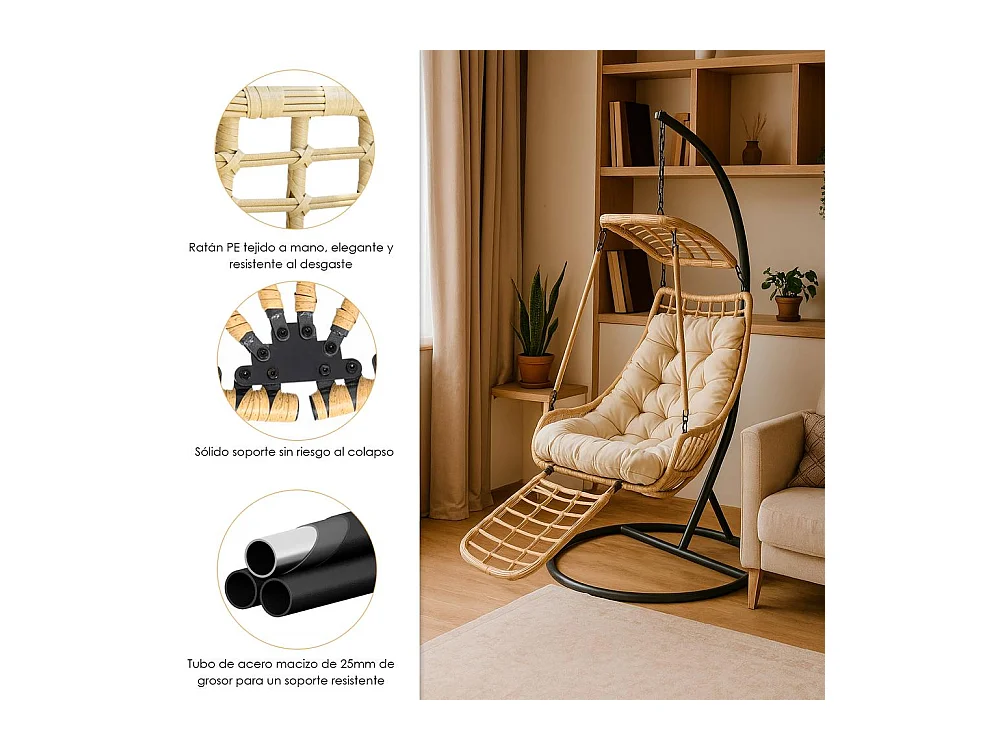 Silla Colgante Yoevu - con reposapiés para interior y exterior - YV-RELAXCHAIR