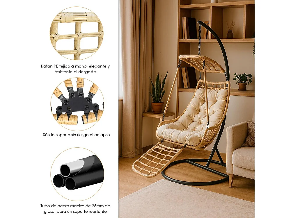 Silla Colgante Yoevu - con reposapiés para interior y exterior - YV-RELAXCHAIR